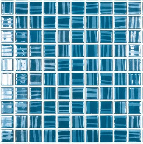 Vidrepur Tender Niagara 1x1 recycled glass pool tiles with matte stripe finish on mesh backing for professional pool contractors