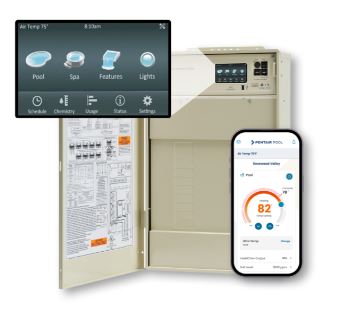 Pentair i8PS IntelliCenter pool automation system with IntelliChlor salt chlorine generator for professional pool contractors and commercial installations