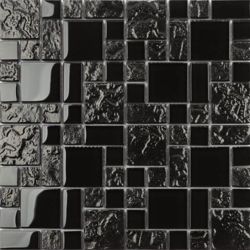 GLASS TILE BLACK TEXTURE FRENCH PATTERN - 8CBDHVV209GW