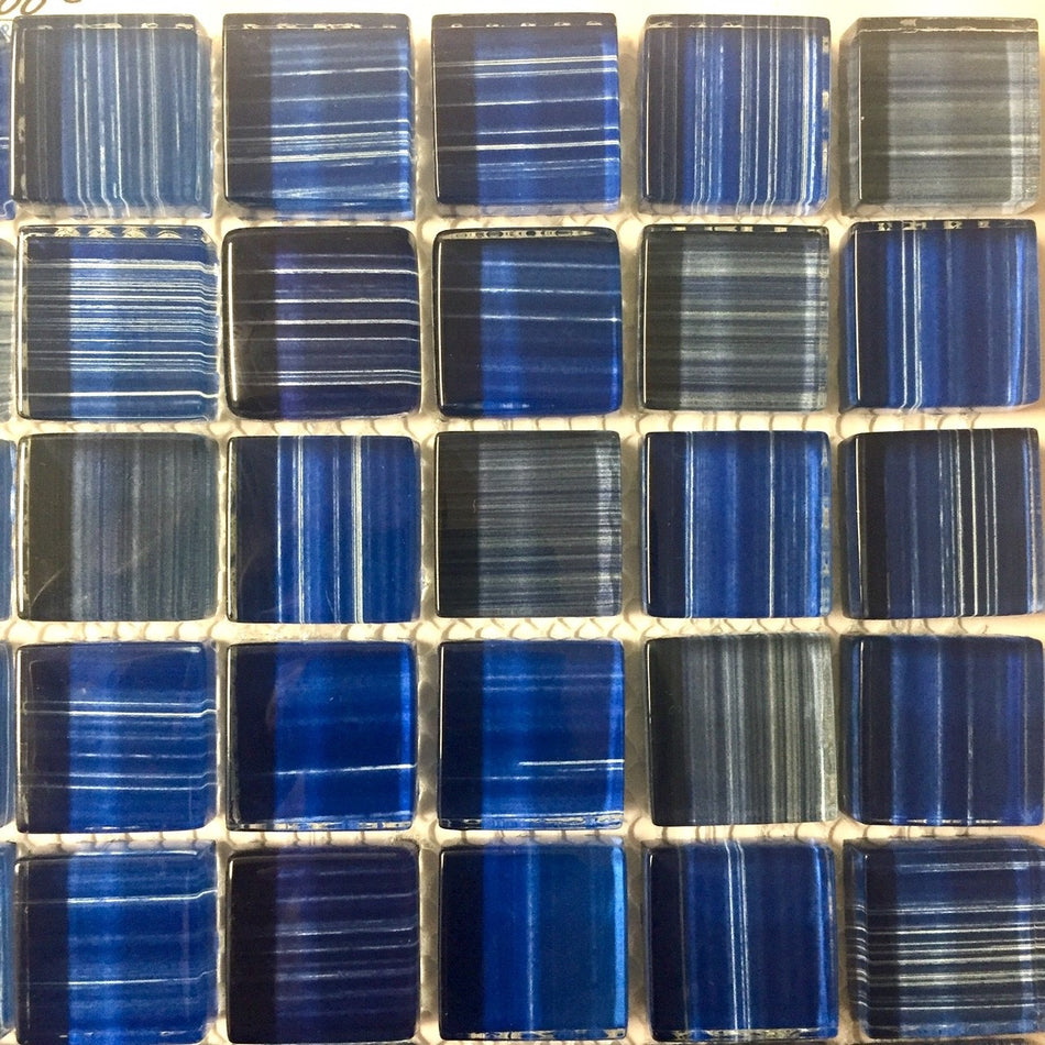 GLASS TILE - GOLD BLUE BRUSH 1" X 1" - 8CSBVV324