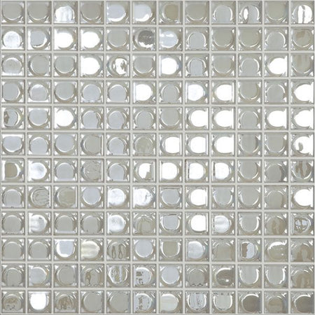 Aura White iridescent 1x1 glass mosaic pool tiles with 3D effects for professional pool contractors and commercial installations