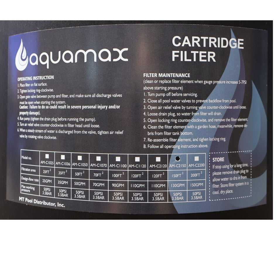 AQUAMAX CARTRIDGE FILTER 150 SQFT - C2150