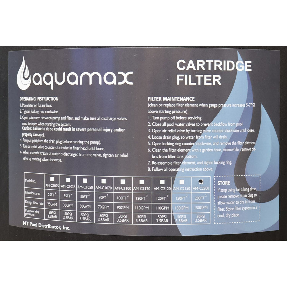 AQUAMAX CARTRIDGE FILTER 200 SQFT - C2200