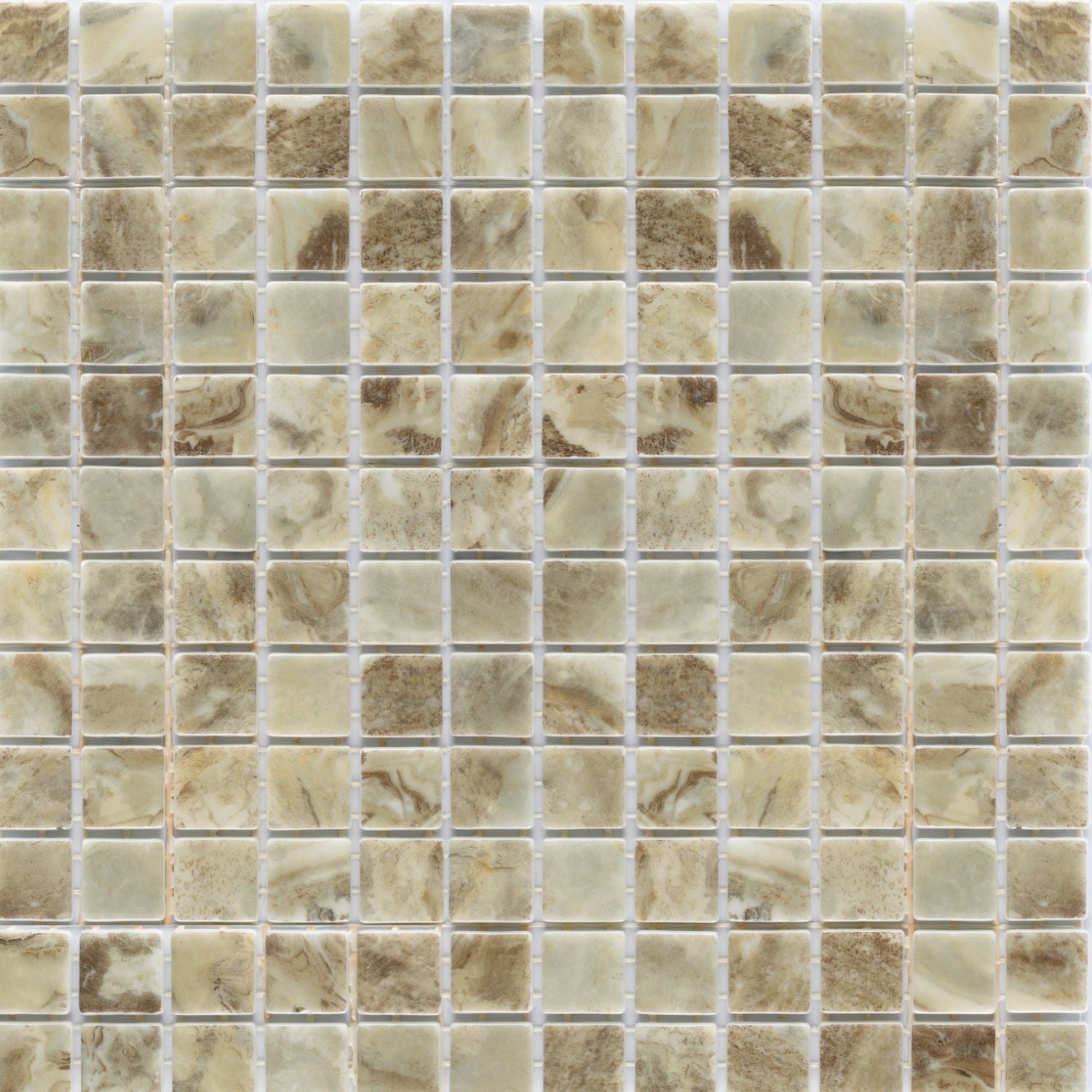 Alttoglass Elite Papua Brown 1x1 glass pool tile F7733 mesh-mounted sheets for professional pool contractors