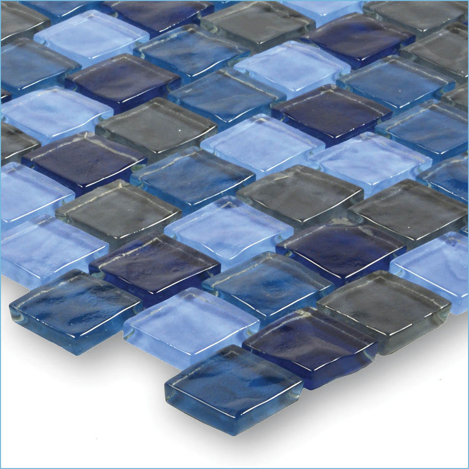 GLASS TILE BLUE TURQUOISE BLEND 1" X 1" - GA62323B1