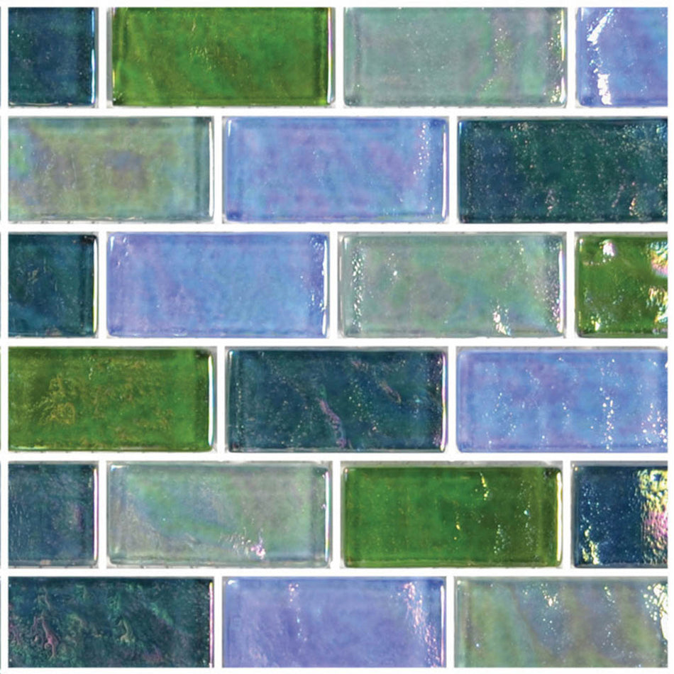 GLASS TILE BLUE GREEN BLEND 1" X 2" - GC62348G2