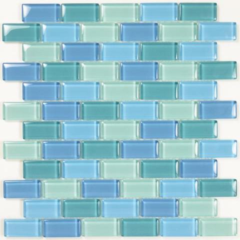 GLASS TILE TURQUOISE BLUE BLEND 1" X 2" - GC82348T1