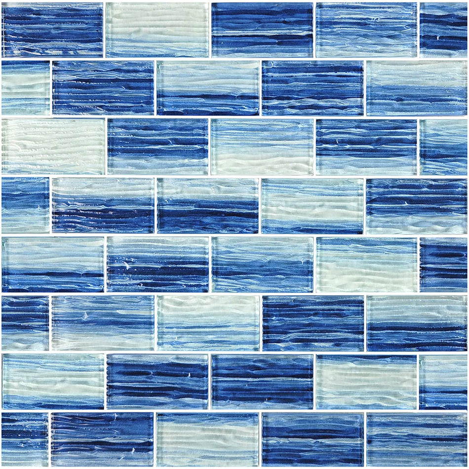 GLASS TILE BLUE BLEND 1.5" X 3" - GM8153B3