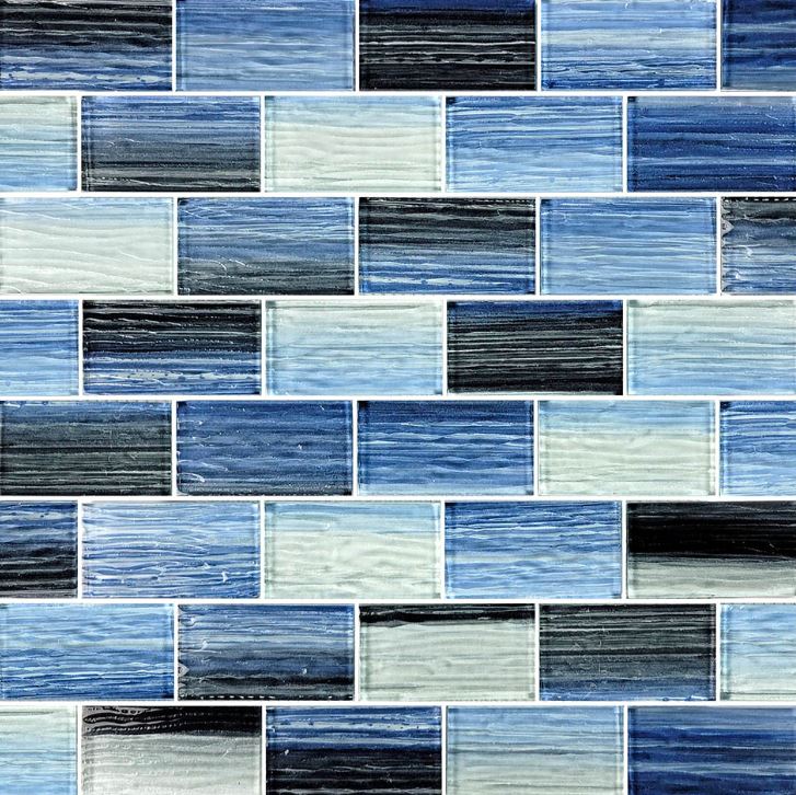 GLASS TILE BLUE BLACK BLEND 1.5"X3" - GM8153K1