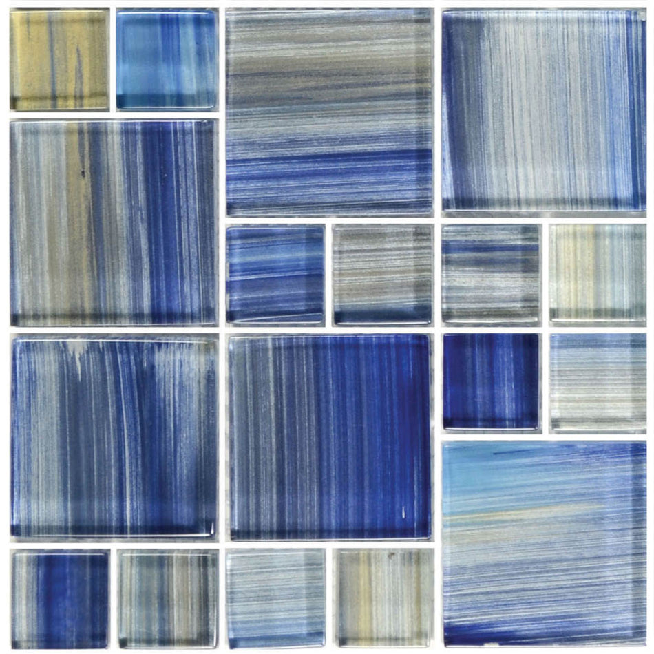 GLASS TILE -  BLUE MIXED WATERCOLOR - GW8M2348B10