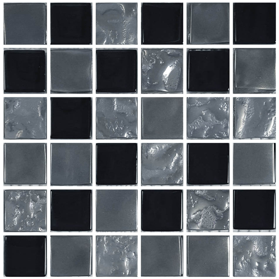 GLASS TILE - BLACK BLEND 1" X 1" - GX82323K8