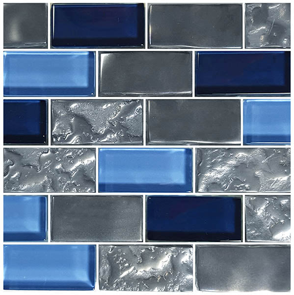 GLASS TILE - BLUE BLEND 1" X 2" - GX82348B16