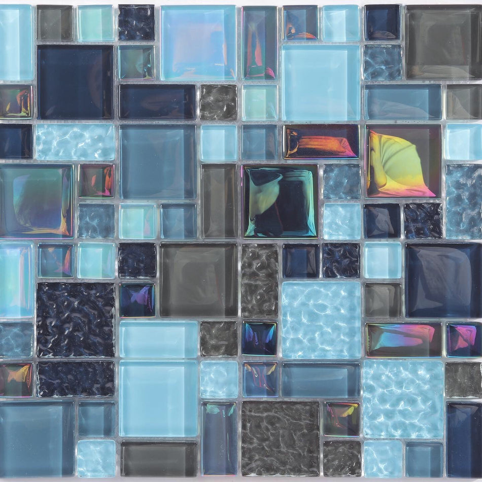 GLASS TILE BLUE & SILVER FRENCH PATTERN - M8ECGHVV212