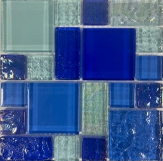 GLASS TILE MIXED BLUES FRENCH PATTERN - M8ECGHVV321