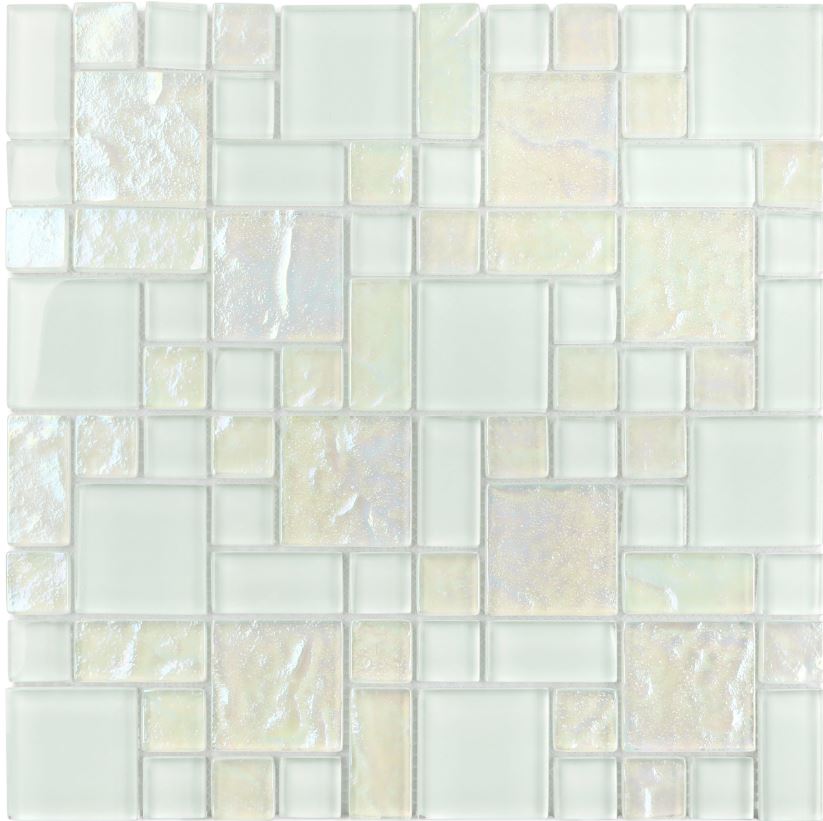 GLASS TILE WHITE W/TEXTURE FRENCH PATTER - M8EGBDHVV102