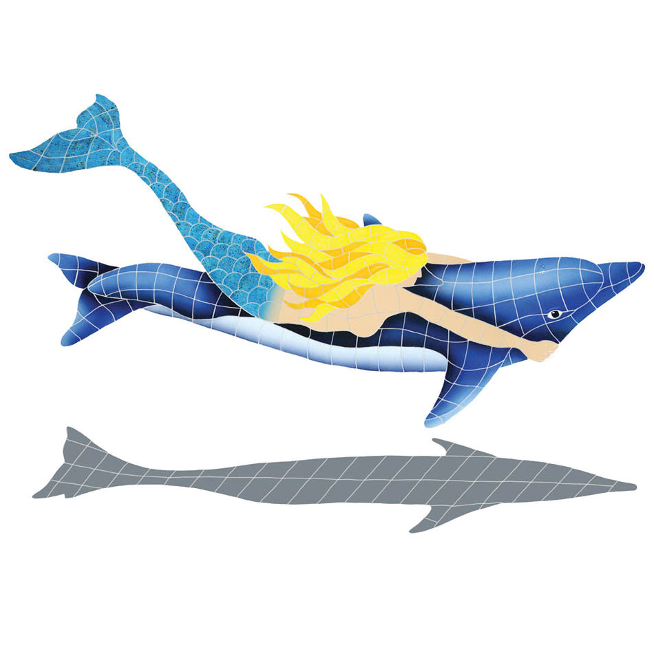 GLASS TILE MERMAID DOLPHIN W/ SHADOW FIG - MDSBLUL