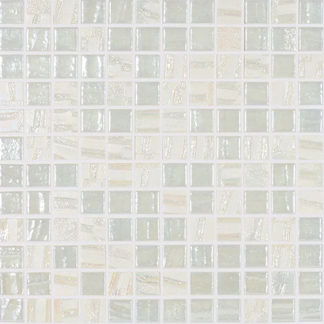 Moon Beam 1x1 glass mosaic pool tiles with glossy finish for professional pool contractors and commercial installations