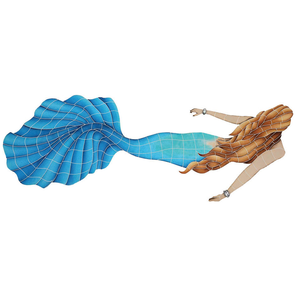 GLASS TILE SWIMMING MERMAID FIGURE - MSWBLUL