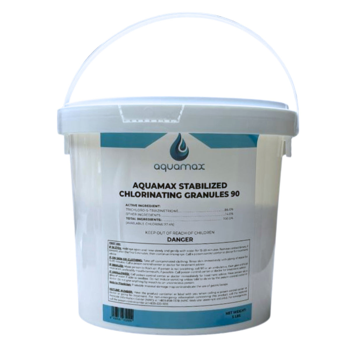 AquaMax Stabilized Chlorinating Granules 5lb container trichlor pool chemical for professional pool contractors white plaster pools