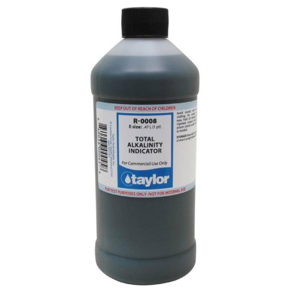 Taylor Technologies R-0008-E Total Alkalinity Indicator 16oz reagent bottle for professional pool water testing by contractors