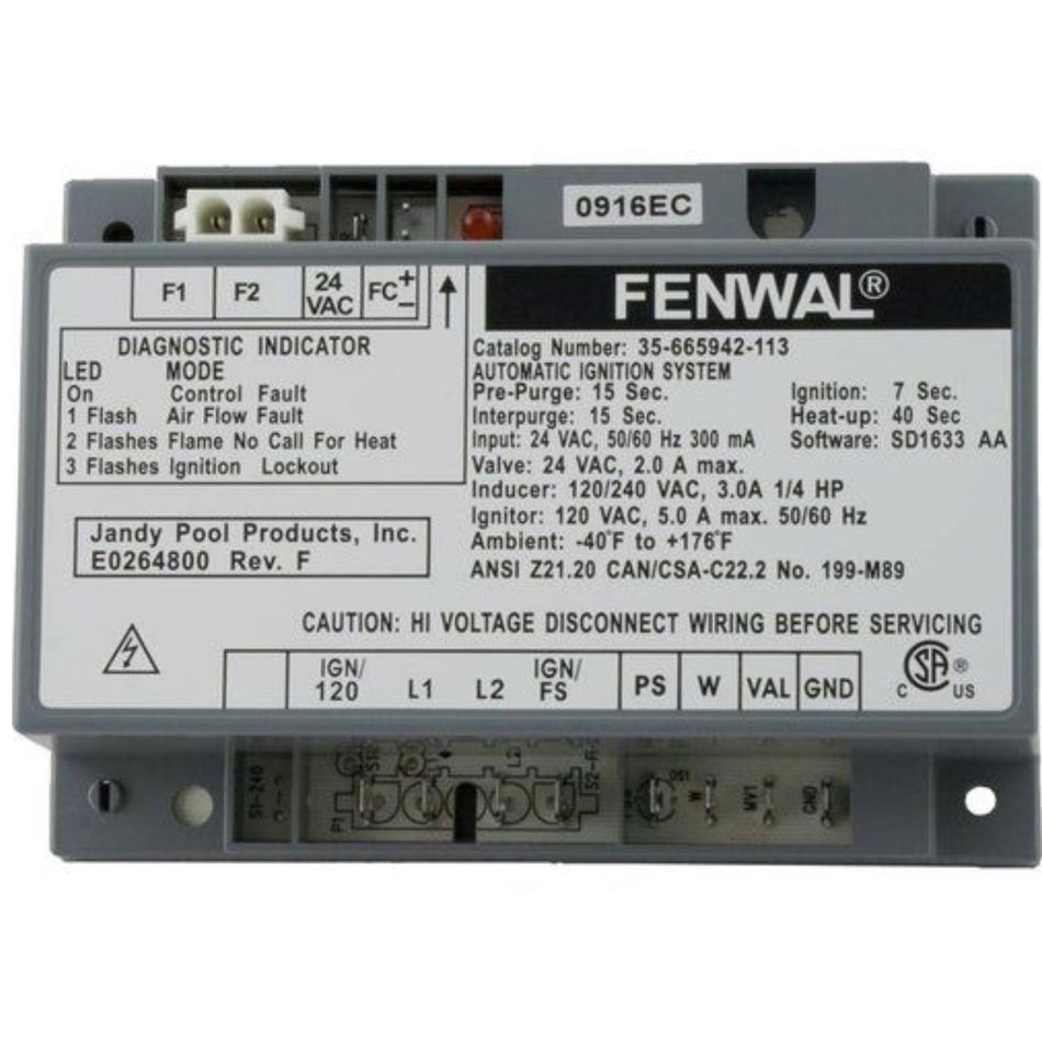 Jandy LXi ignition control R0456900 replacement part for JXi and LXi pool heaters used by professional service contractors