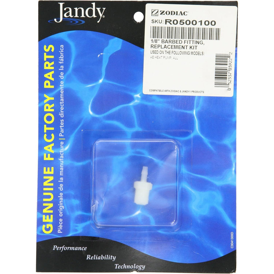 Jandy Pro Series R0500100 1/8 inch plastic barbed fitting replacement kit for Zodiac heat pumps used by pool contractors