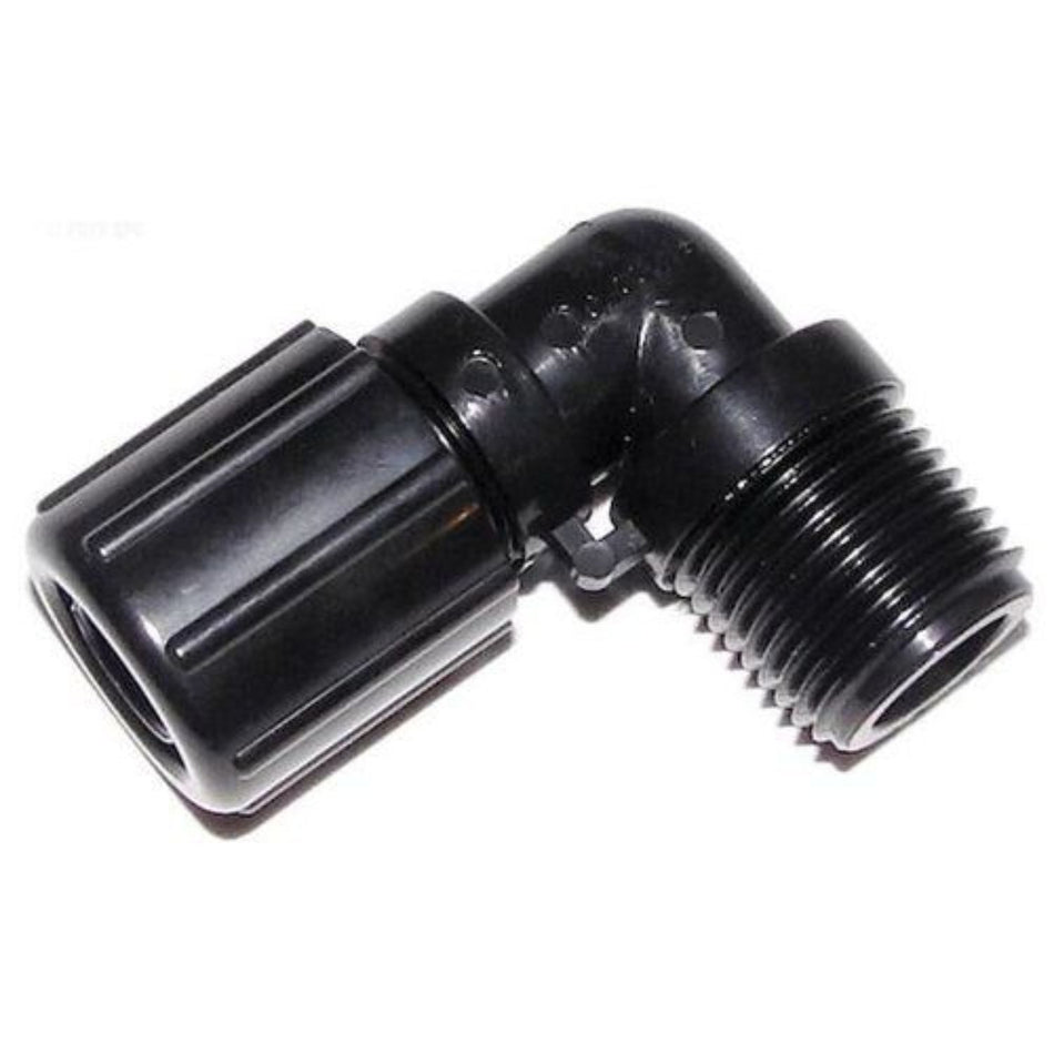 Pentair R172272 1/2 inch NPT 90-degree tube fitting with nut for Rainbow automatic chlorine bromine pool feeder replacement