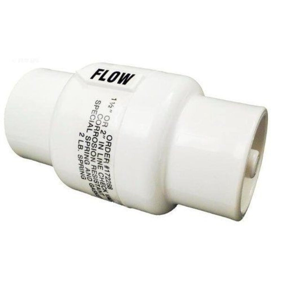 Pentair Rainbow R172288 corrosion-resistant PVC check valve with 1.5" and 2" connections for pool contractor installations