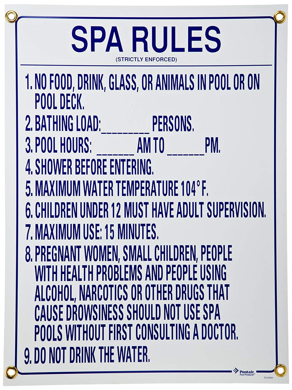 PENTAIR SIGN SPA RULES 24 X 18 - R234900