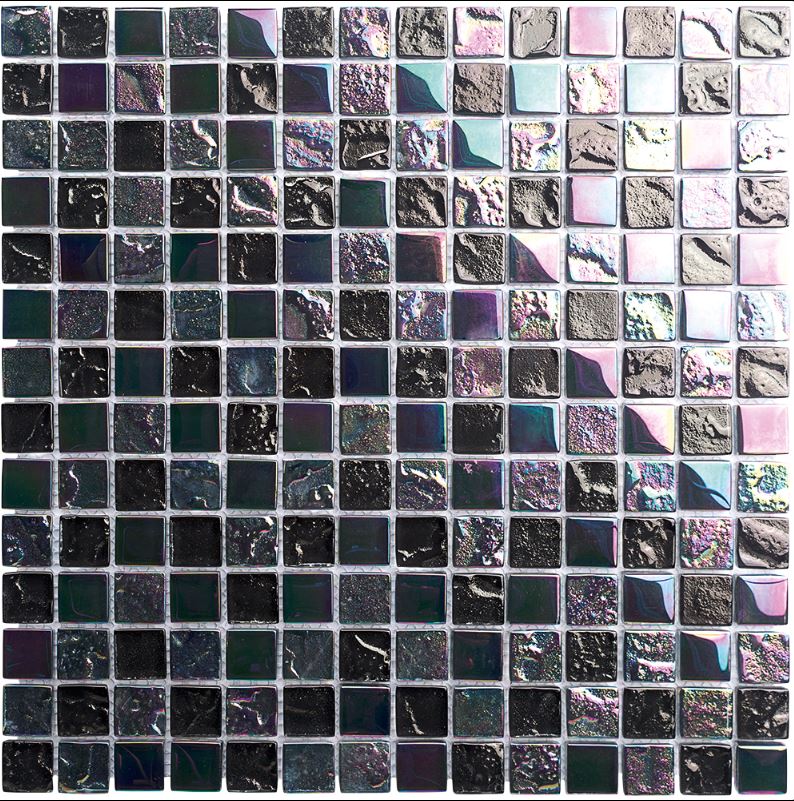 Alttoglass Neptune Series black 1x1 glass pool tile sheets S1006N for professional pool contractors and installations