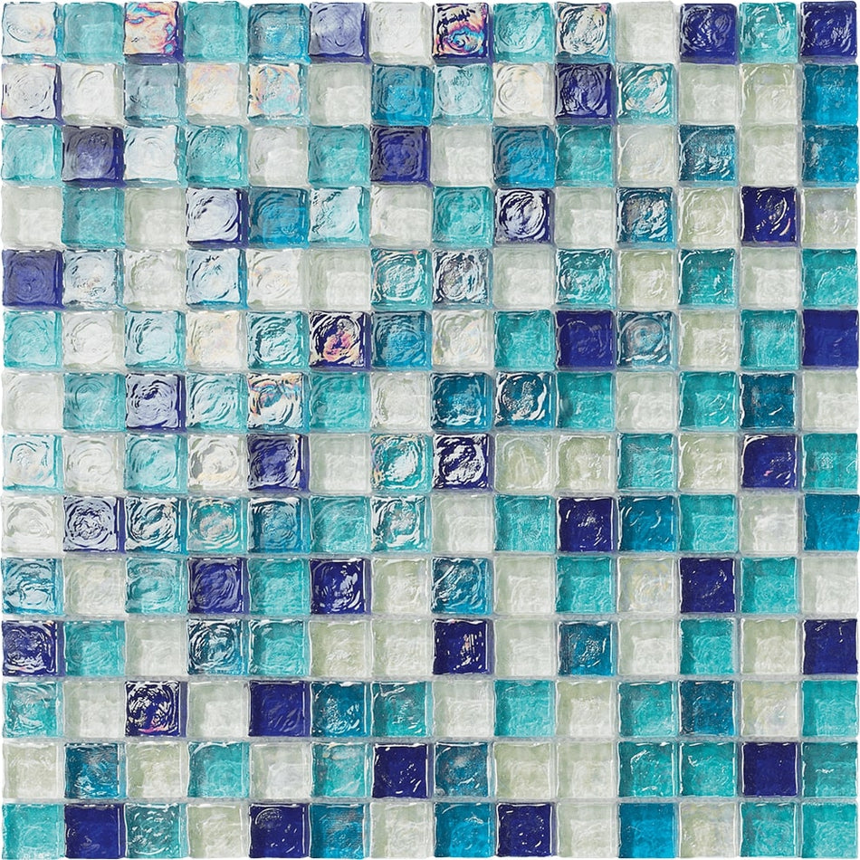 OCEAN BLUE BLEND GLASS TILE 1" X 1" - S1901