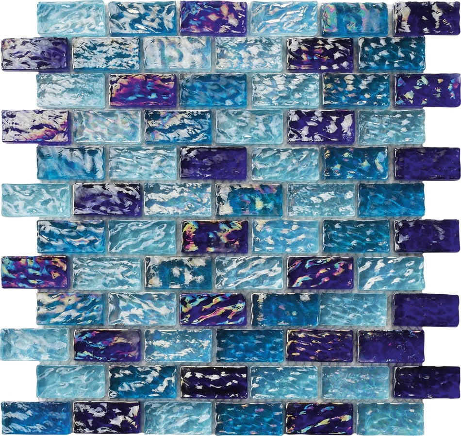 RIVER BLUE BLEND GLASS TILE 1" X 2" - S1911