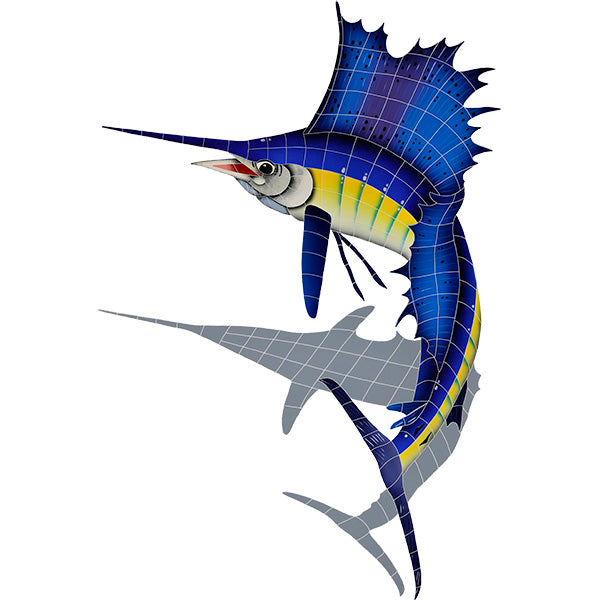 SAILFISH LEFT W/ SHADOW TILE FIGURE-LRG - SSHBLULL