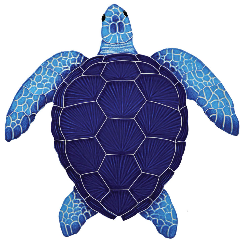 CERAMIC LOGGERHEAD TURTLE 15" X 15"-BLUE - TLOBLUM