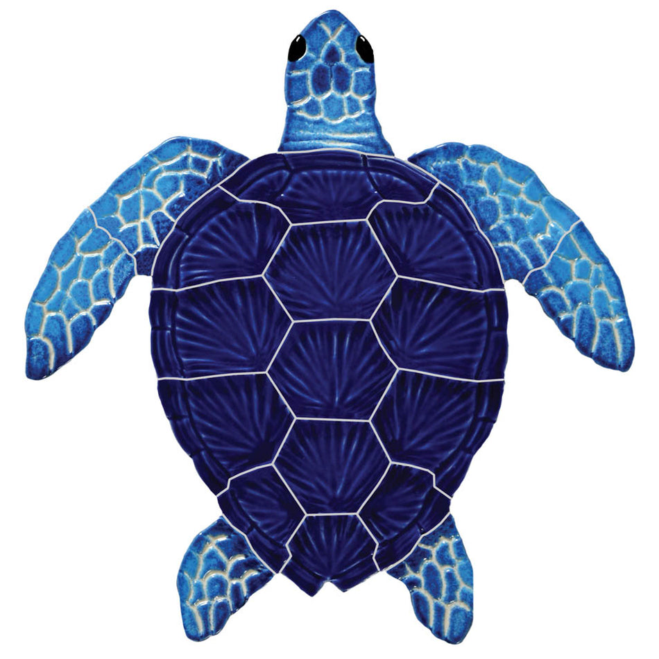 CERAMIC LOGGERHEAD TURTLE  8" X 8"- BLUE - TLOBLUS