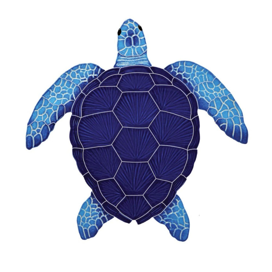 Loggerhead Turtle Blue hand-painted porcelain pool mosaic tile TLSBLUS for professional pool contractors and commercial installations