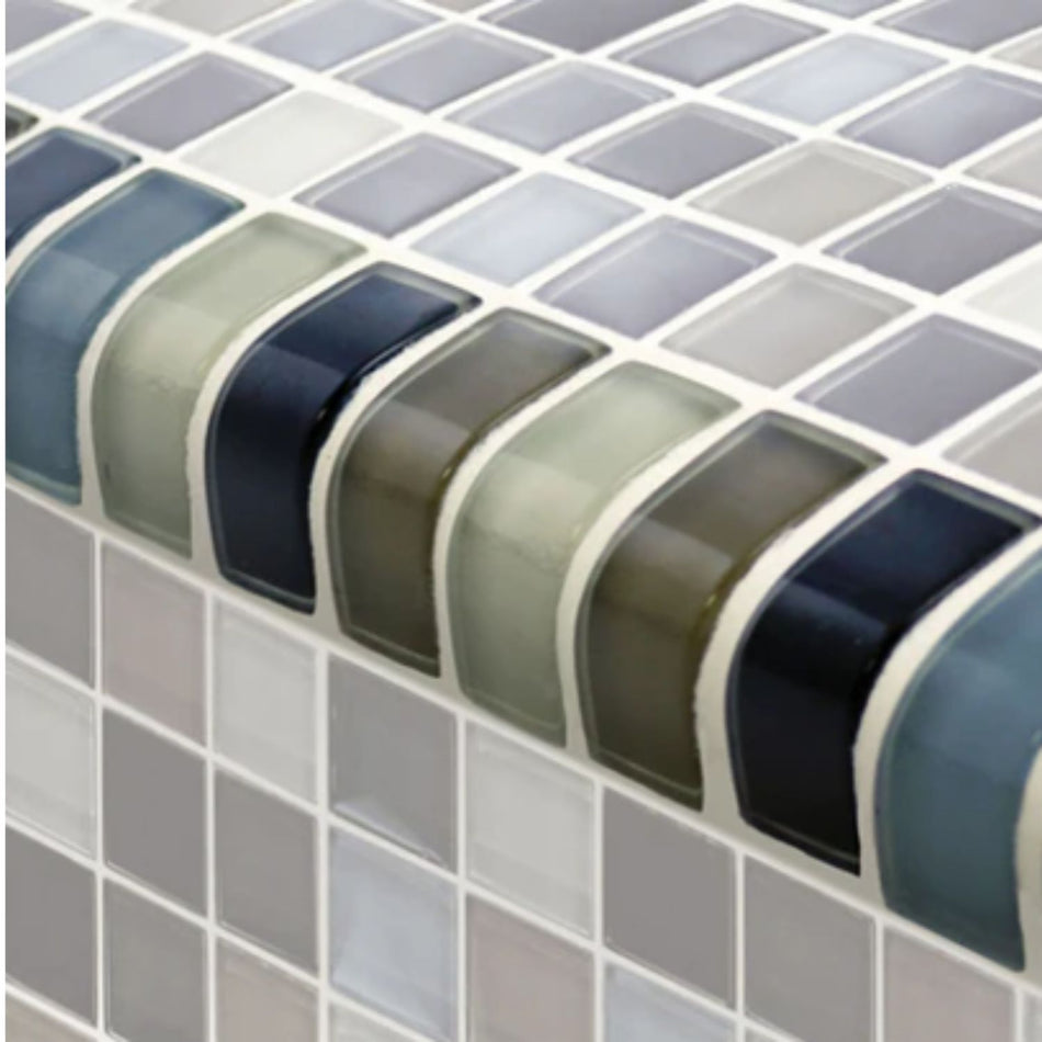 Artistry Crystal Series black charcoal gray taupe glass tile trim for professional pool contractors and commercial installations
