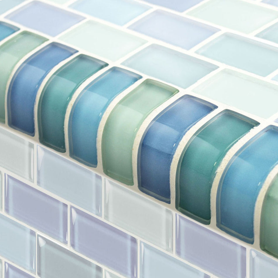 GLASS TILE TRIM - TURQUOISE BLUE BLEND - TRIM-GC82348T1