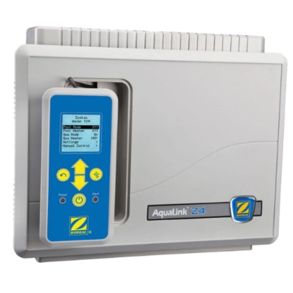 Jandy AquaLink Z4 ZQ-4PS pool automation system with valve actuators for professional pool contractor installations
